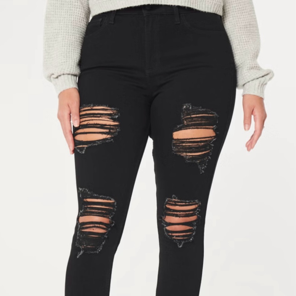Hollister Curvy high-rise ripped black super skinny jeans size 5S or 27/26 - Picture 3 of 15